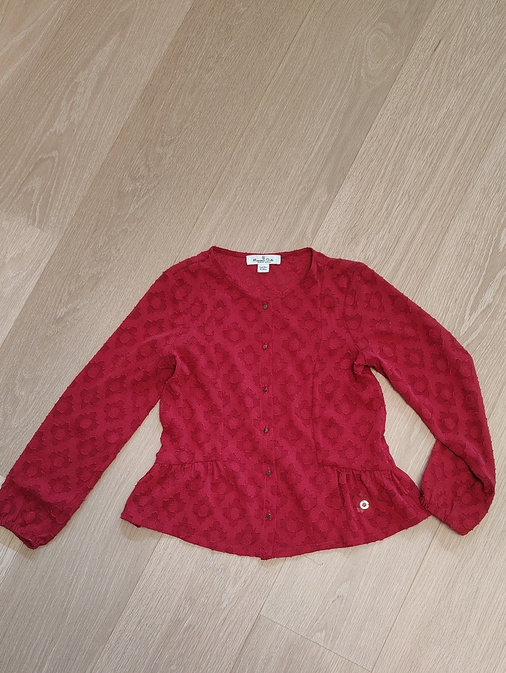 Massimo Dutti Red Textured Peplum Button-Front Top - Kids